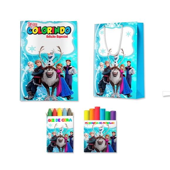 Kit Colorir com Massinha e Sacola Frozen | Lembrancinha Festa Inf
