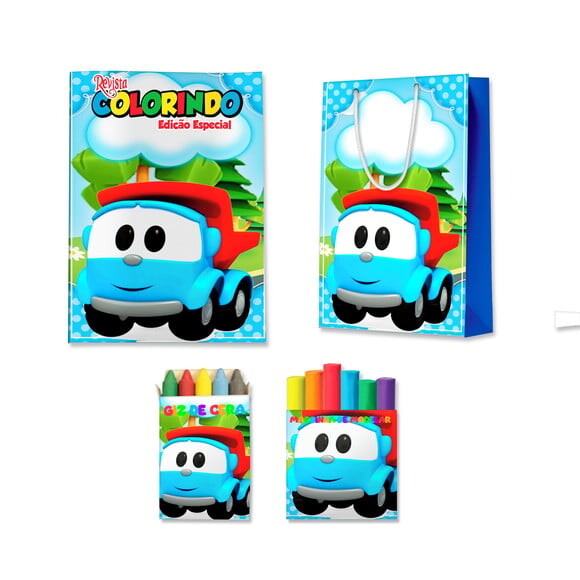 Kit Colorir com Massinha e Sacola Leo o Caminhão | Lembrancinha 