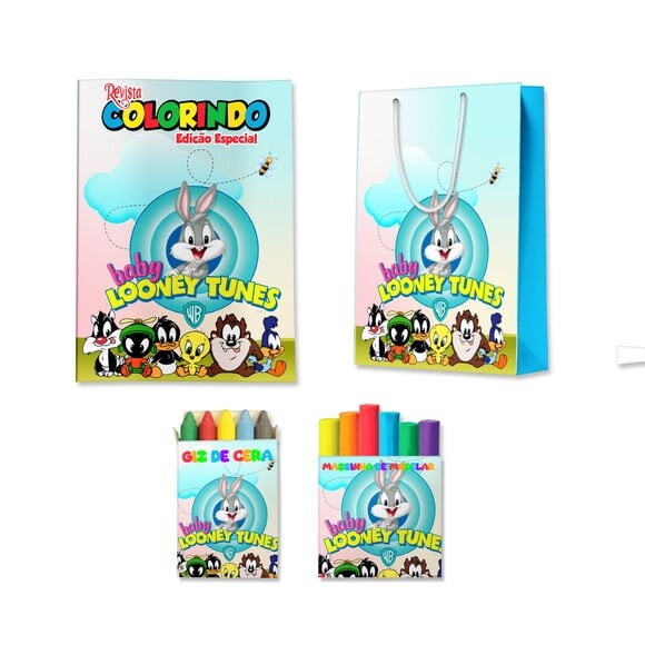 Kit Colorir com Massinha e Sacola Looney Tunes | Lembrancinha Fes