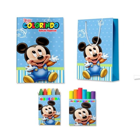 Kit Colorir com Massinha e Sacola Mickey Baby | Lembrancinha Fest