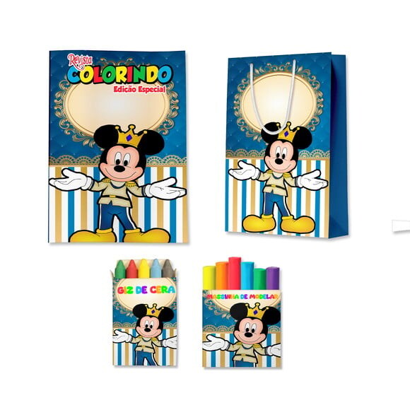 Kit Colorir com Massinha e Sacola Mickey Realeza | Lembrancinha F