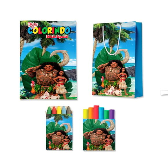 Kit Colorir com Massinha e Sacola Moana | Lembrancinha Festa Infa