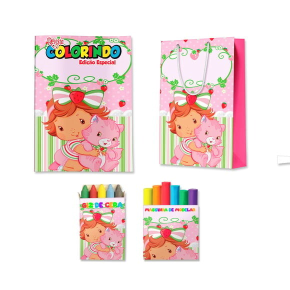 Kit Colorir com Massinha e Sacola Moranguinho | Lembrancinha Fest