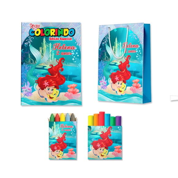 Kit Colorir com Massinha e Sacola Pequena Sereia Ariel | Lembranc