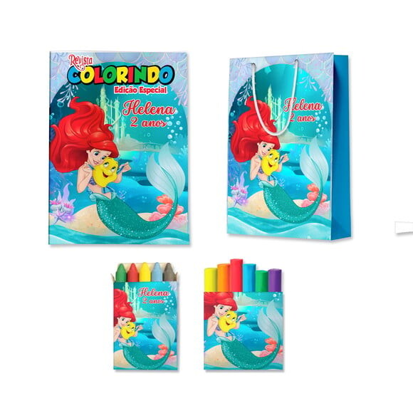 Kit Colorir com Massinha e Sacola Pequena Sereia Ariel | Lembranc