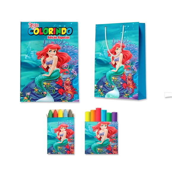 Kit Colorir com Massinha e Sacola Pequena Sereia Ariel | Lembranc