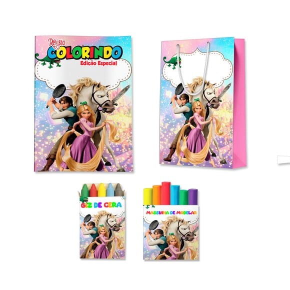 Kit Colorir com Massinha e Sacola Rapunzel Enrolados | Lembrancin