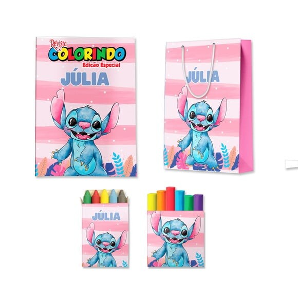 Kit Colorir com Massinha e Sacola Stitch | Lembrancinha Festa Inf