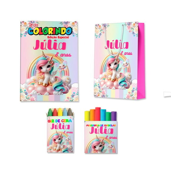 Kit Colorir com Massinha e Sacola Unicórnio | Lembrancinha Festa
