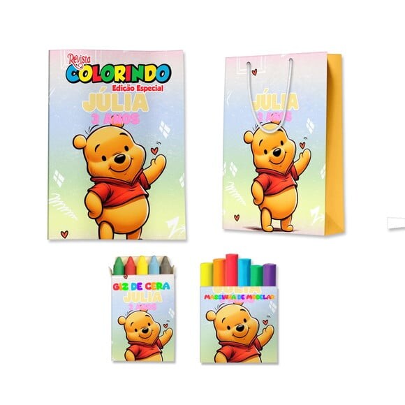 Kit Colorir com Massinha e Sacola Ursinho Pooh | Lembrancinha Fes