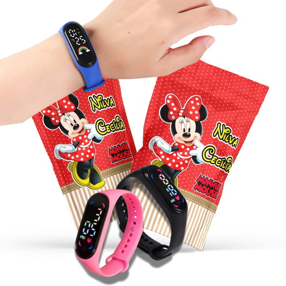 Relógio Infantil Personalizado Minnie Vermelha | Lembrancinha Fe