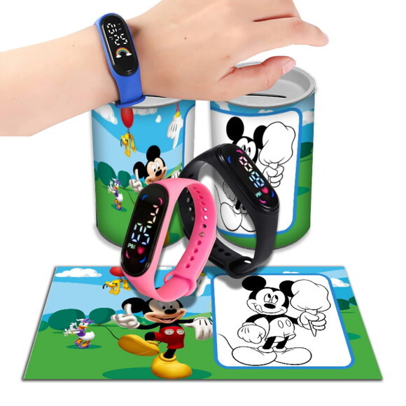 Kit Relógio e Cofrinho Personalizado Mickey | Lembrancinha Infan