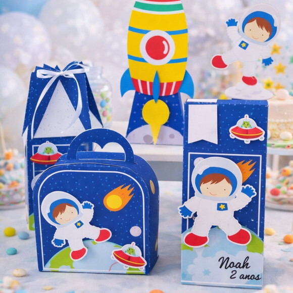 Kit 40 Caixinhas Personalizadas Astronauta | Lembrancinha Festa I