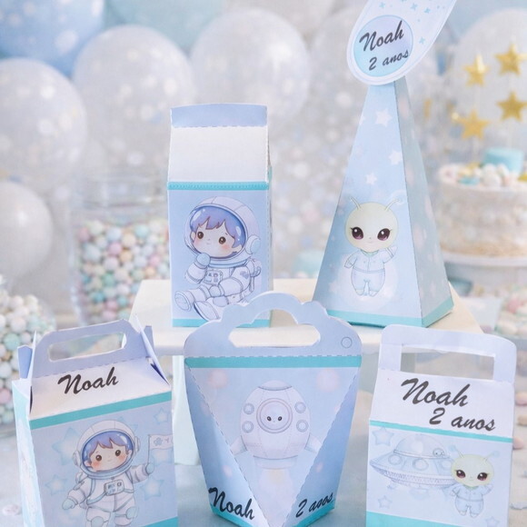 Kit 40 Caixinhas Personalizadas Astronauta | Lembrancinha Festa I