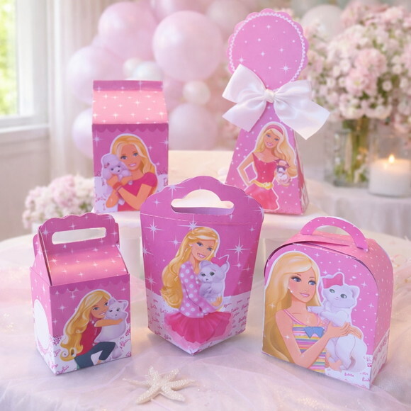 Kit 40 Caixinhas Personalizadas Barbie com Pet | Lembrancinha Fes
