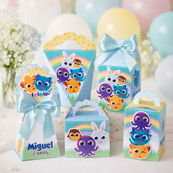 Kit 40 Caixinhas Personalizadas Bolofofos Azul | Lembrancinha Fes