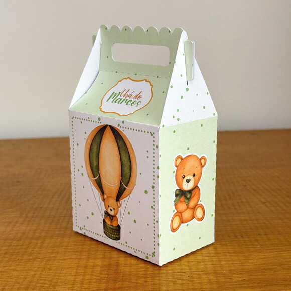 Kit 40 Caixinhas Personalizadas Chá de Bebê Ursinho Verde | Lem