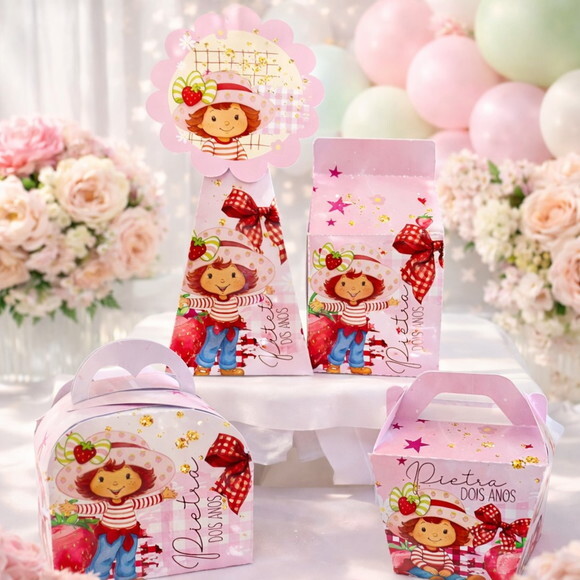 Kit 40 Caixinhas Personalizadas Moranguinho | Lembrancinha Festa 