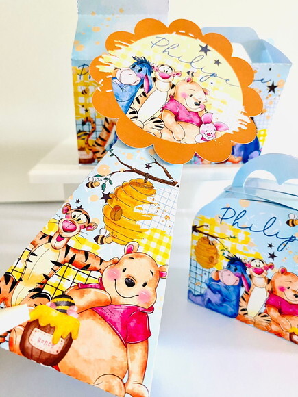 Kit 40 Caixinhas Personalizadas Ursinho Pooh  | Lembrancinha Fest