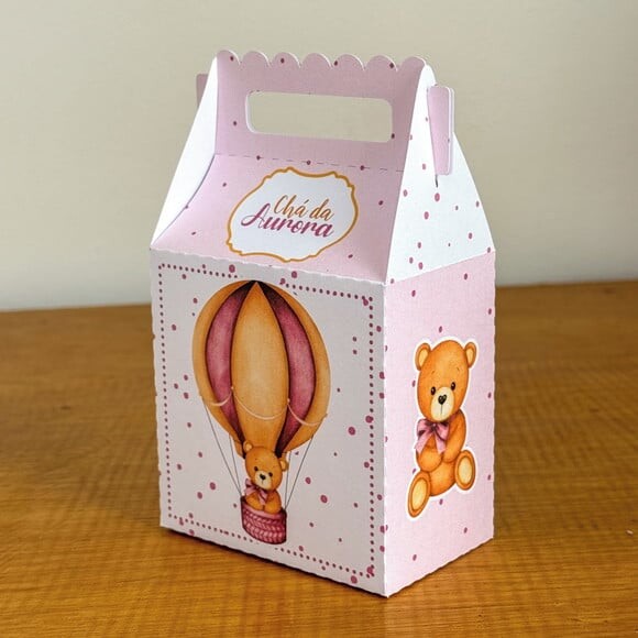 Kit Festa 20 Caixinhas Personalizadas Chá de Bebê Ursinha Rosa 