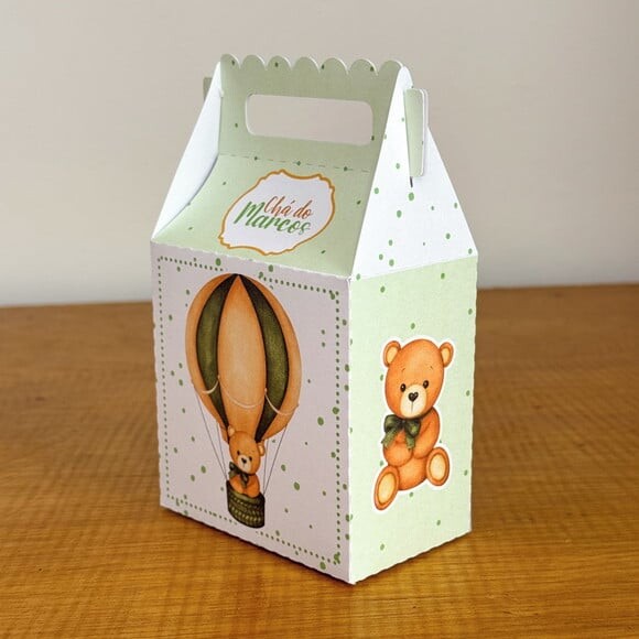 Kit Festa 20 Caixinhas Personalizadas Chá de Bebê Ursinho Verde