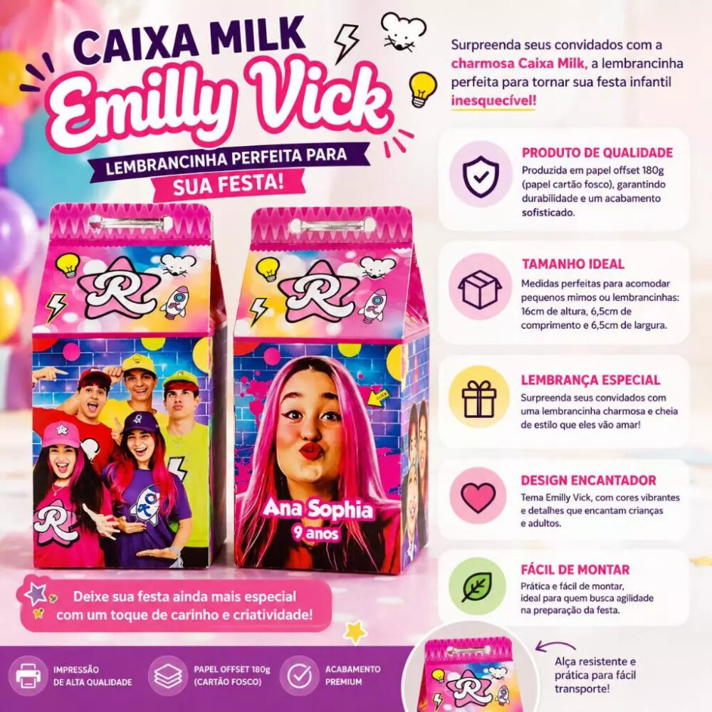 Caixa Milk Emilly Vick Os Rosas Personalizada Lembrancinha Festa