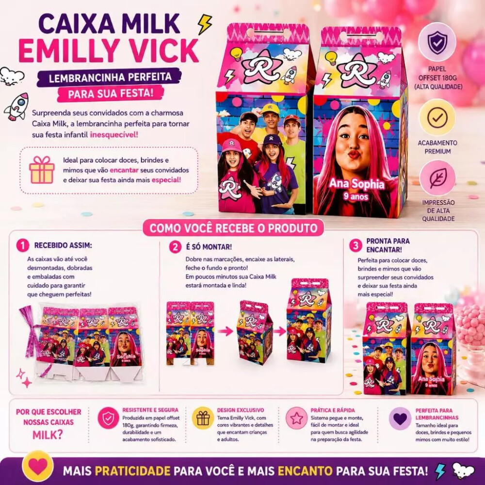 Caixa Milk Emilly Vick Os Rosas Personalizada Lembrancinha Festa