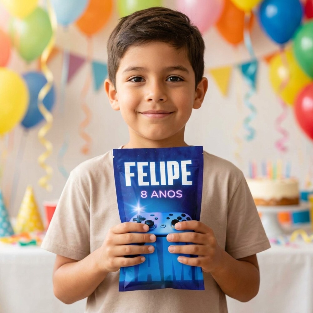 Saquinho Metalizado Personalizado Game Menino | Lembrancinha