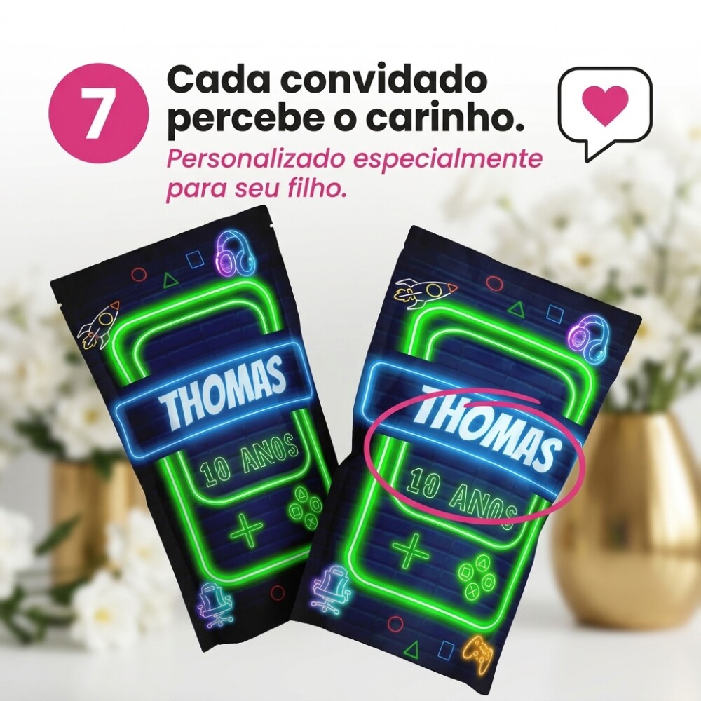 Saquinho Metalizado Personalizado  Game Colorido| Lembrancinha