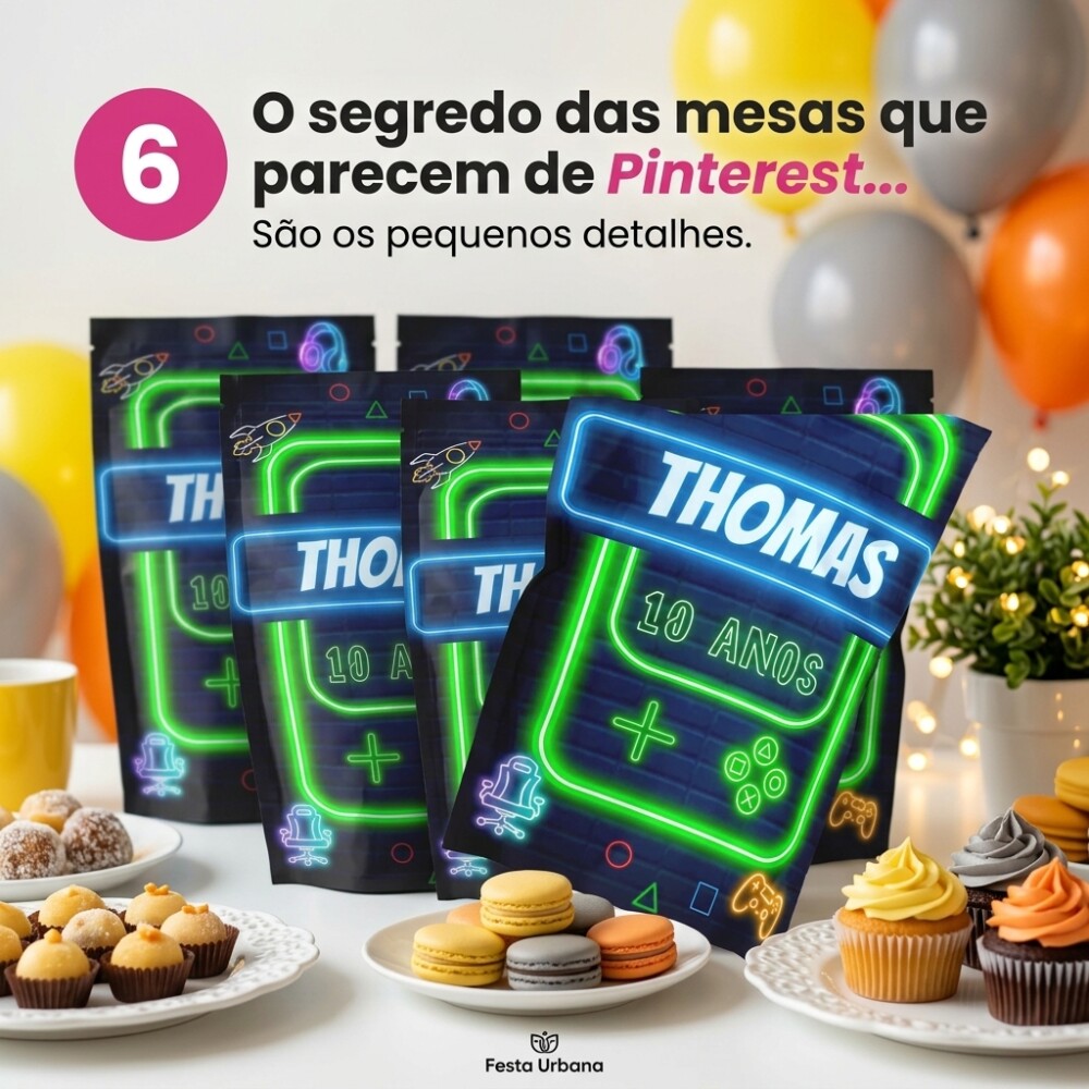 Saquinho Metalizado Personalizado  Game Colorido| Lembrancinha