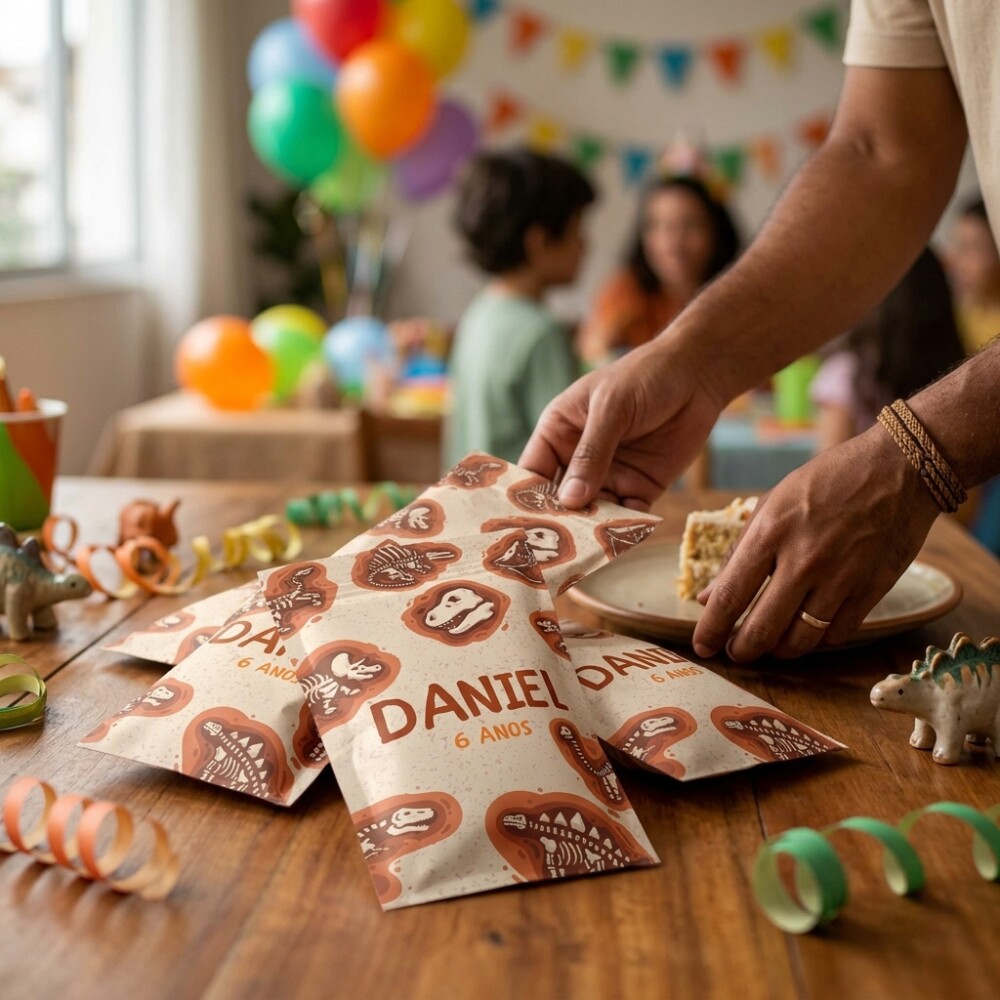 Saquinho Metalizado Personalizado Dinossauros| Lembrancinha Festa