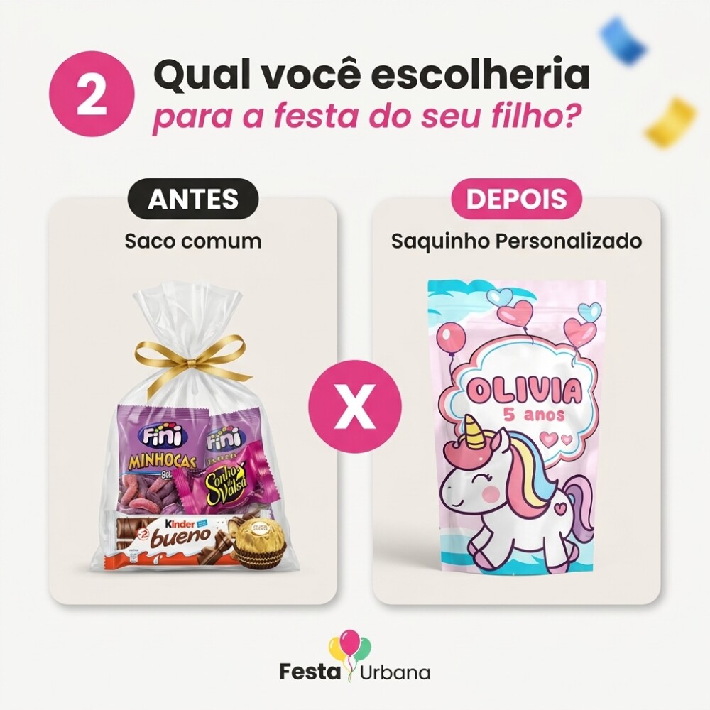 Saquinho Metalizado Personalizado Unicórnio Aquarela