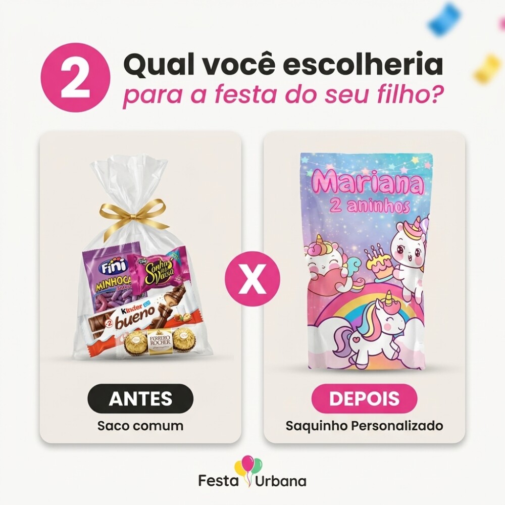 Saquinho Metalizado Personalizado Unicórnio Cartoon