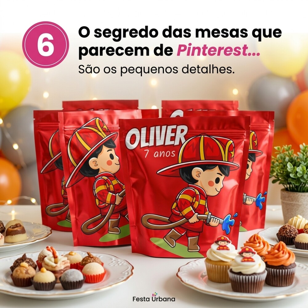 Saquinho Metalizado Personalizado Bombeiro| Lembrancinha