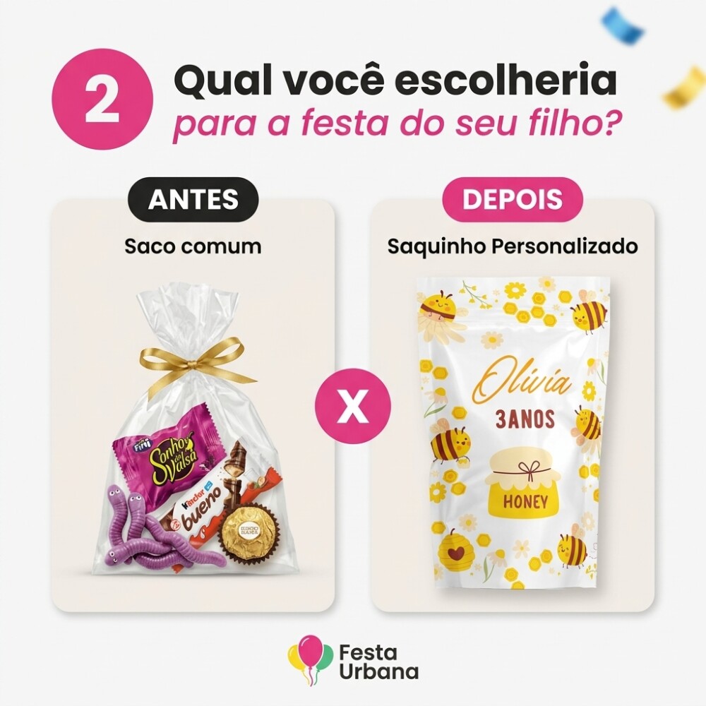 Saquinho Metalizado Personalizado abelhinha| Lembrancinha Festa