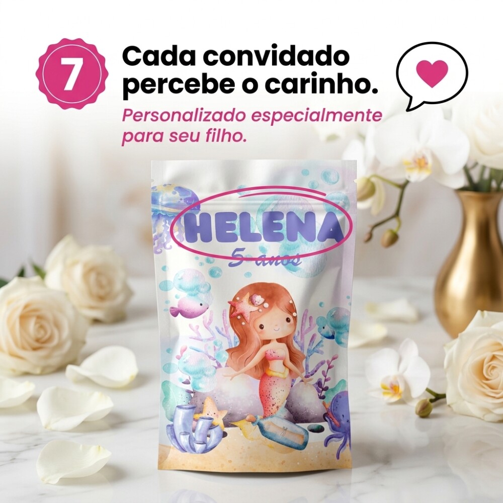 Saquinho Metalizado Personalizado Sereia| Lembrancinha Festa