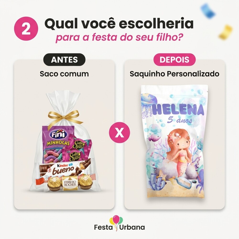 Saquinho Metalizado Personalizado Sereia| Lembrancinha Festa