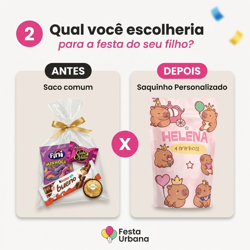 Saquinho Metalizado Personalizado Capivara Cute| Lembrancinha