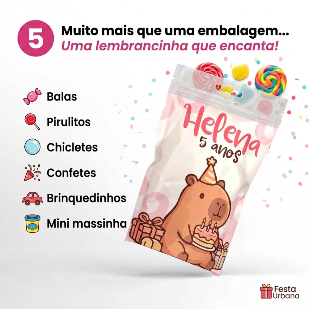 Saquinho Metalizado Personalizado Capivara | Lembrancinha Festa I