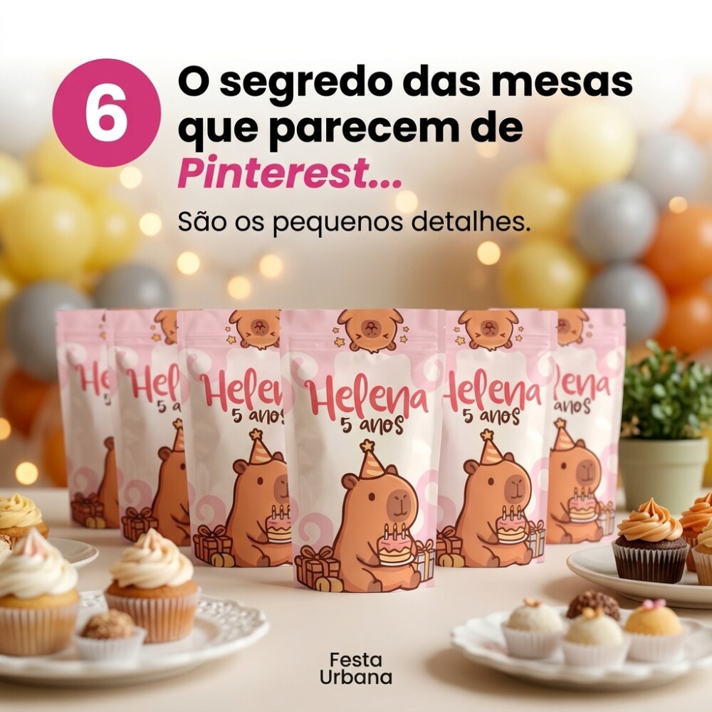 Saquinho Metalizado Personalizado Capivara | Lembrancinha Festa I