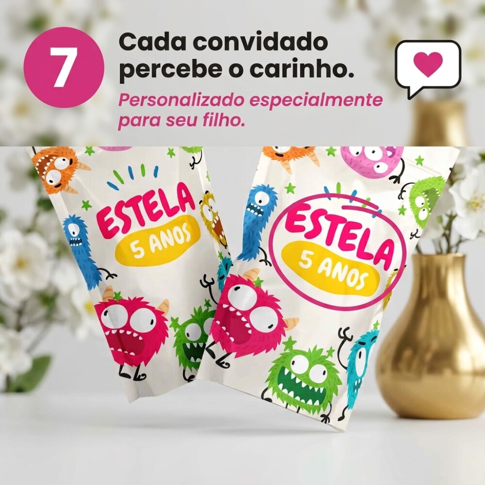 Saquinho Metalizado Personalizado Monstrinhos| Lembrancinha Festa