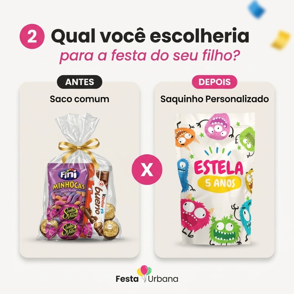 Saquinho Metalizado Personalizado Monstrinhos| Lembrancinha Festa