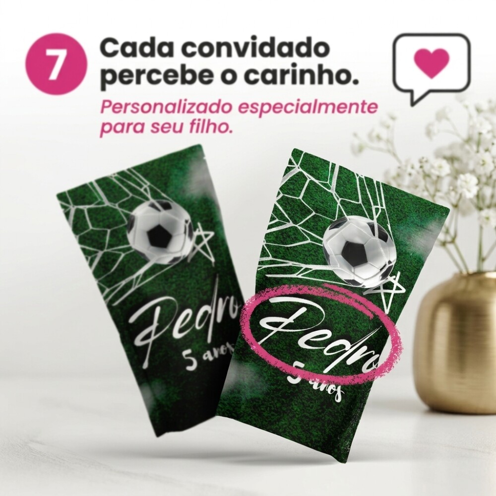 Saquinho Metalizado Personalizado Futebol| Lembrancinha Festa