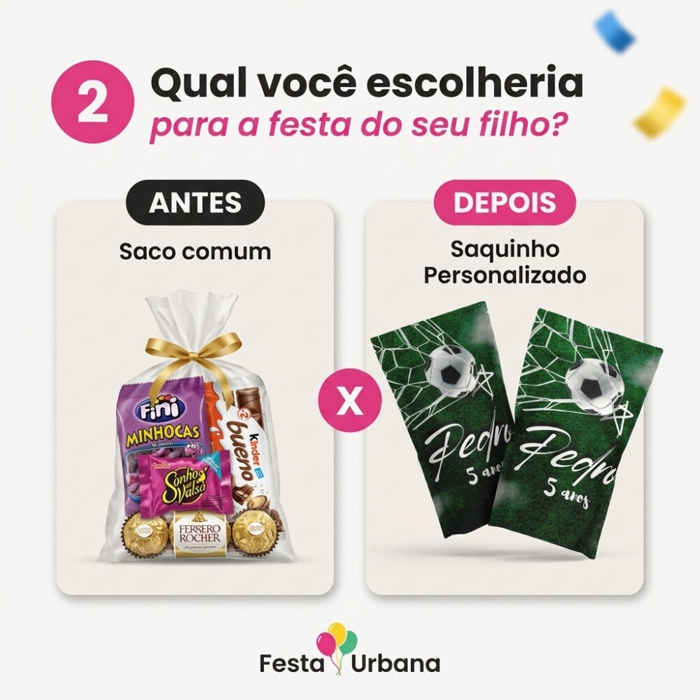 Saquinho Metalizado Personalizado Futebol| Lembrancinha Festa