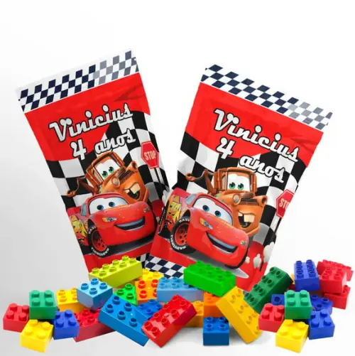 Blocos de Montar Carros no Saquinho Metalizado Zip Lock