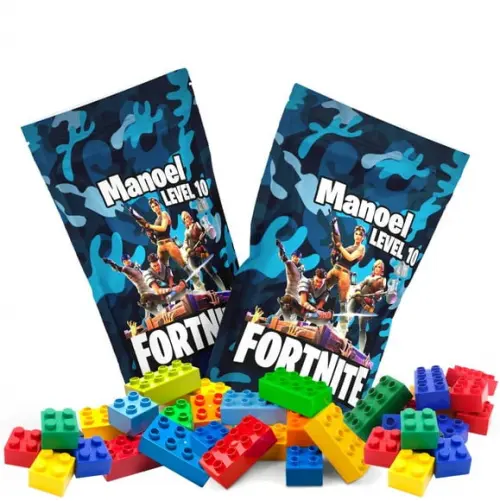 Blocos de Montar Fortnite no Saquinho Metalizado Zip Lock