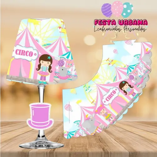 Cúpula para Abajur na Taça Circo Rosa Menina