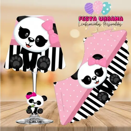 Cúpula para Abajur na Taça Panda Rosa