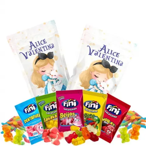 Fini Alice no País das Maravilhas no Saquinho Metalizado