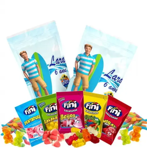 Fini Ken Barbie no Saquinho Metalizado Zip Lock